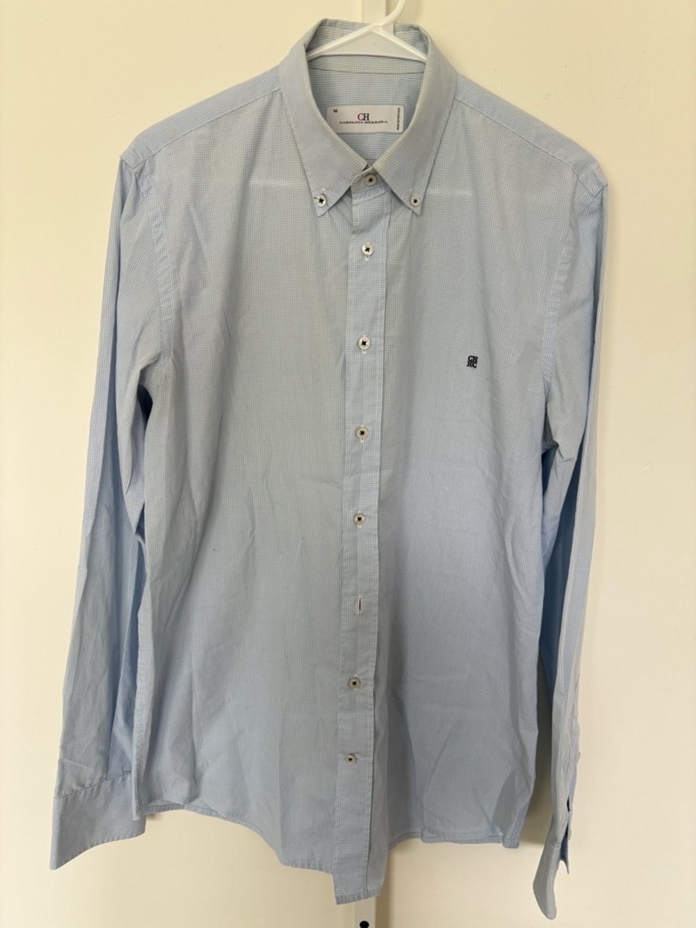 Carolina Herrera Men’s Light Blue Gingham Button Down Dress Shirt Size 16